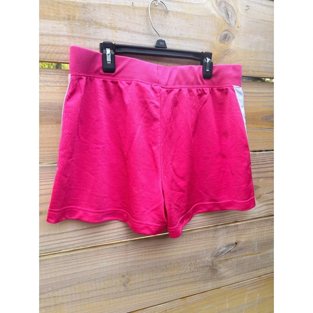 Nike Girls Pink Mesh Athletic Shorts White Stripes Size Large 12-14 Drawstring